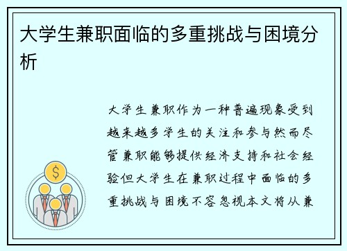 大学生兼职面临的多重挑战与困境分析